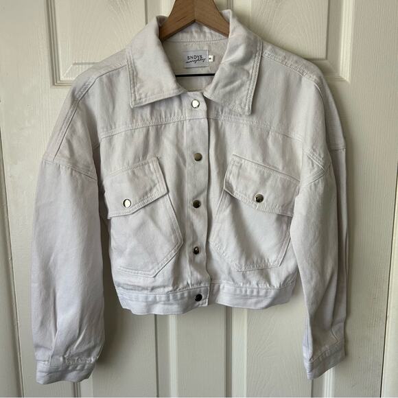 SNDYS Lounge Laurent Denim Jacket White size 6/small - Picture 2 of 6